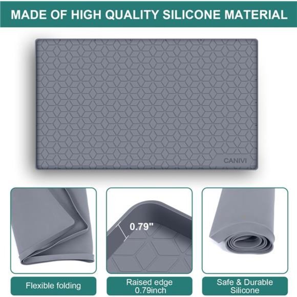 Under Sink Mat, 34" x 22" Waterproof Silicone Under Sink Tray  (Grey) - Picture 7 of 7